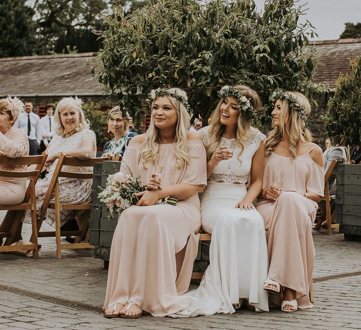 Blush Pink Boho Barn Vibes With Bride in Rime Arodaky From The White Gallery. Outdoor ceremony at Larchfield Estate in Northern Ireland. Photography by Ten Twenty One.