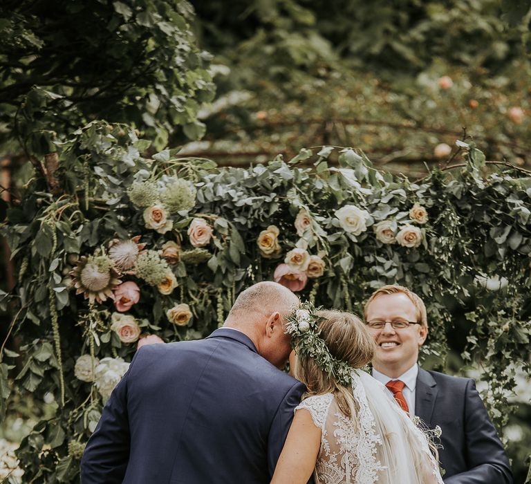 Florals by The Rose Hip and Berry // Blush Pink Boho Barn Vibes With Bride in Rime Arodaky From The White Gallery. Outdoor ceremony at Larchfield Estate in Northern Ireland. Photography by Ten Twenty One.