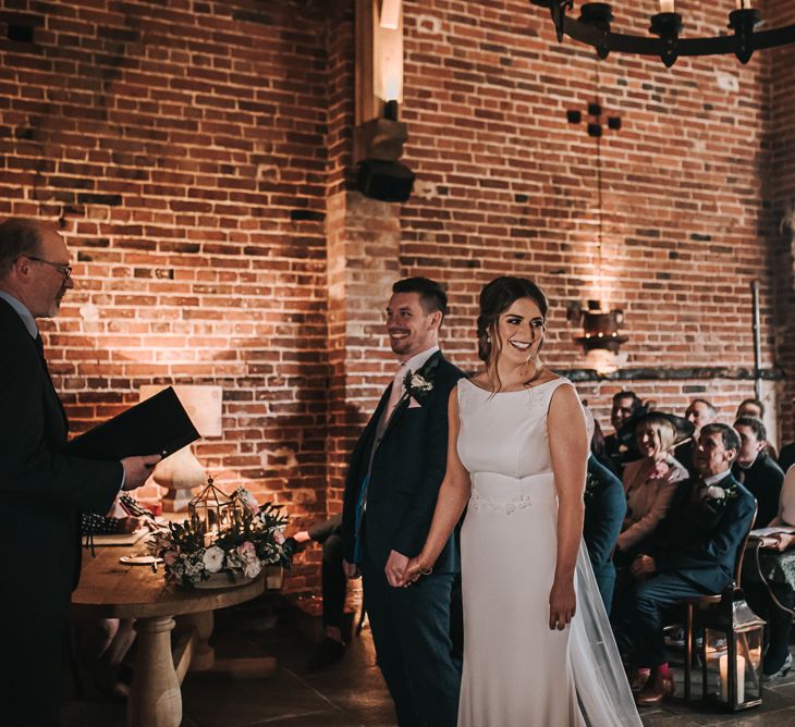 The Ceremony | Blush Pink and Copper | RMW The List Members Hazel Gap Barn, Nottinghamshire | Mikaella Bridal Gown | Pear and Bear Photography