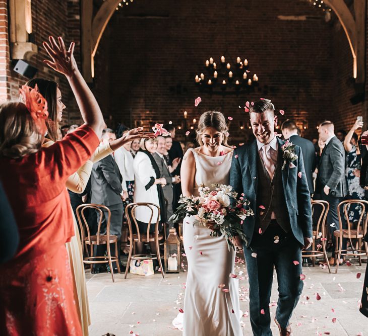 Indoor Confetti | Blush Pink and Copper | RMW The List Members Hazel Gap Barn, Nottinghamshire | Mikaella Bridal Gown | Pear and Bear Photography