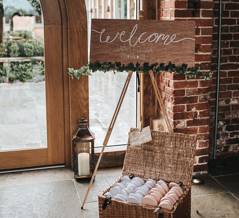 Signage | Blush Pink and Copper | RMW The List Members Hazel Gap Barn, Nottinghamshire | Mikaella Bridal Gown | Pear and Bear Photography