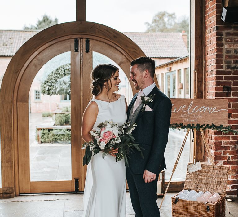 Just Married | Blush Pink and Copper | RMW The List Members Hazel Gap Barn, Nottinghamshire | Mikaella Bridal Gown | Pear and Bear Photography