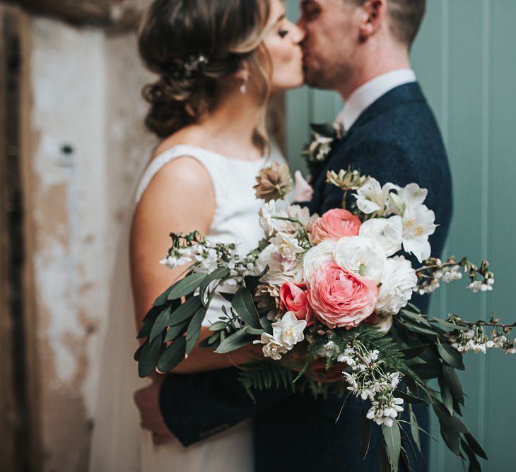 Garden grown flowers | Blush Pink and Copper | RMW The List Members Hazel Gap Barn, Nottinghamshire | Mikaella Bridal Gown | Pear and Bear Photography