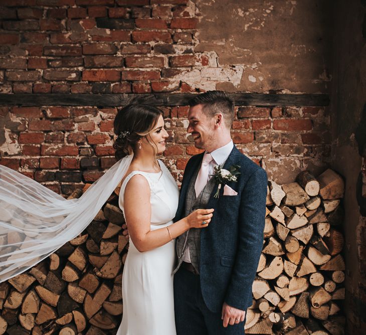 Couple shot | Blush Pink and Copper | RMW The List Members Hazel Gap Barn, Nottinghamshire | Mikaella Bridal Gown | Pear and Bear Photography