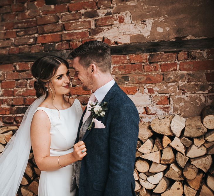 Couple shot | Blush Pink and Copper | RMW The List Members Hazel Gap Barn, Nottinghamshire | Mikaella Bridal Gown | Pear and Bear Photography