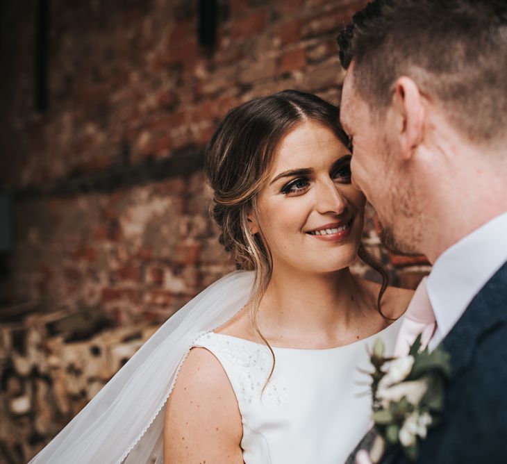 Couple shot |  Rustic | Blush Pink and Copper | RMW The List Members Hazel Gap Barn, Nottinghamshire | Mikaella Bridal Gown | Pear and Bear Photography