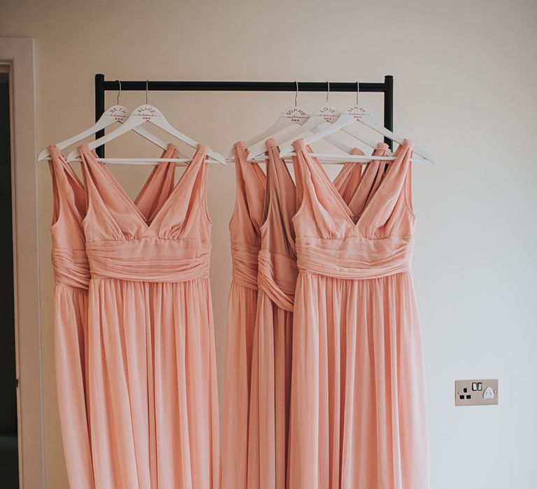 Bridesmaid Dresses | Blush Pink and Copper | RMW The List Members Hazel Gap Barn, Nottinghamshire | Mikaella Bridal Gown | Pear and Bear Photography