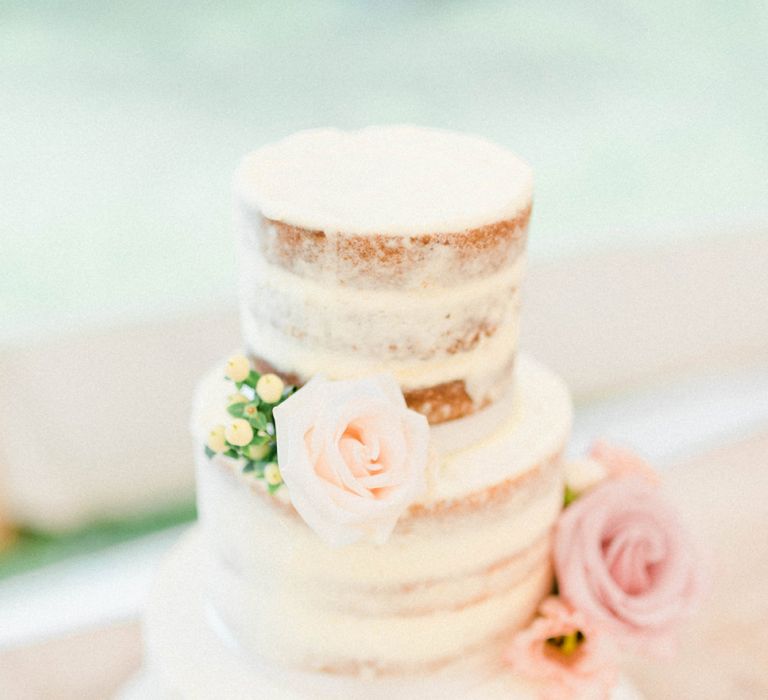 Semi Naked Wedding Cake with Roses Wedding Decor