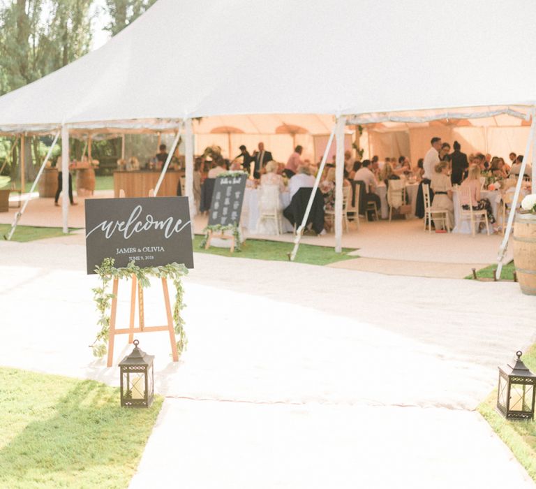 Papakata Sperry Tent Reception with Wedding Welcome Sign Outside