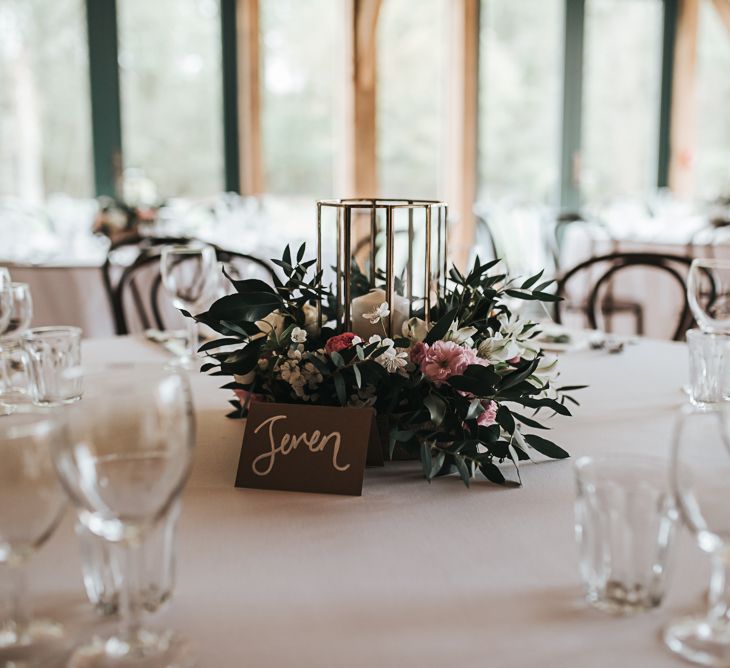 Table detail and decor | Blush Pink and Copper | RMW The List Members Hazel Gap Barn, Nottinghamshire | Mikaella Bridal Gown | Pear and Bear Photography