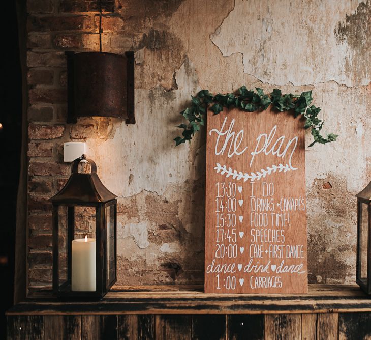 Table detail and decor | Signage | Blush Pink and Copper | RMW The List Members Hazel Gap Barn, Nottinghamshire | Mikaella Bridal Gown | Pear and Bear Photography