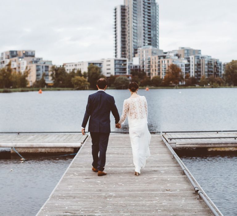 Bride in Laure de Sagazan Gown | Groom in Reiss Suit | Autumn City Wedding at Clissold House,  West Reservoir Centre | A Thing Like That Photography