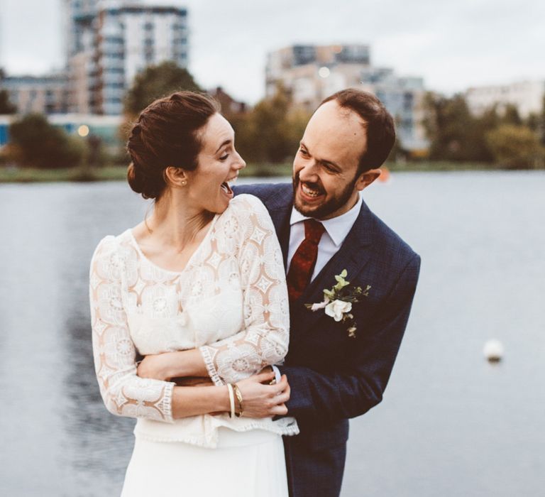 Bride in Laure de Sagazan Gown | Groom in Reiss Suit | Autumn City Wedding at Clissold House,  West Reservoir Centre | A Thing Like That Photography