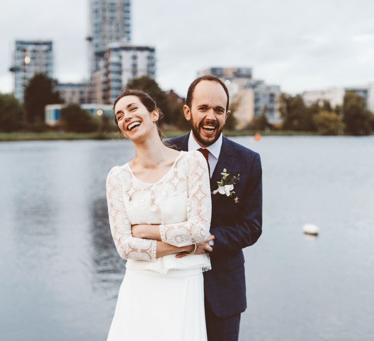 Bride in Laure de Sagazan Gown | Groom in Reiss Suit | Autumn City Wedding at Clissold House,  West Reservoir Centre | A Thing Like That Photography