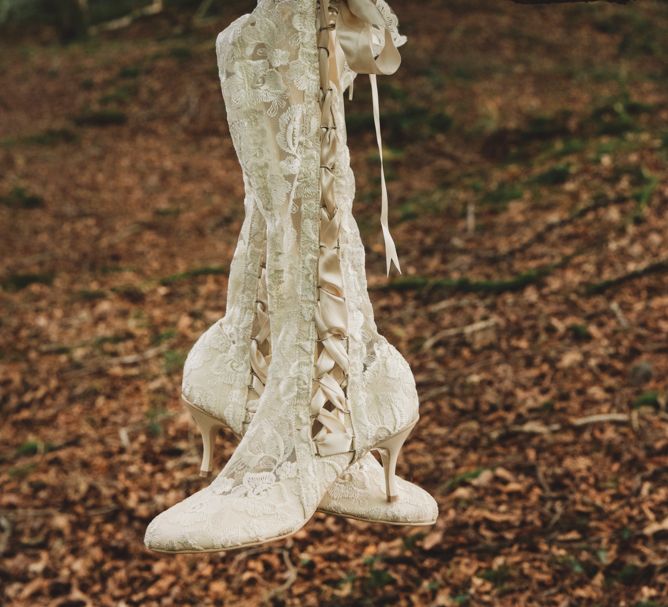 White Knee-high  Lace Wedding Boots