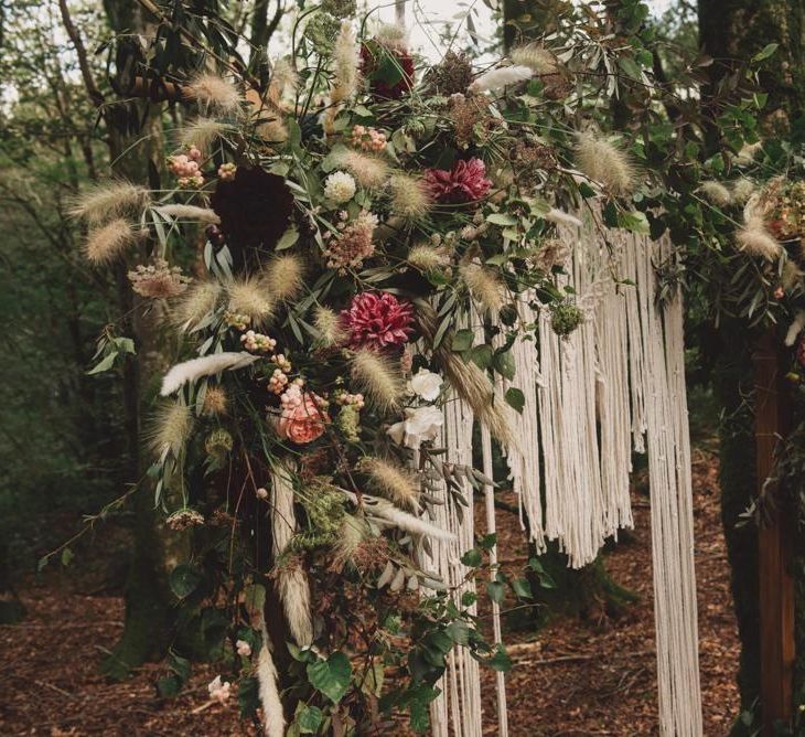 Floral Arch with Hanging Macrame