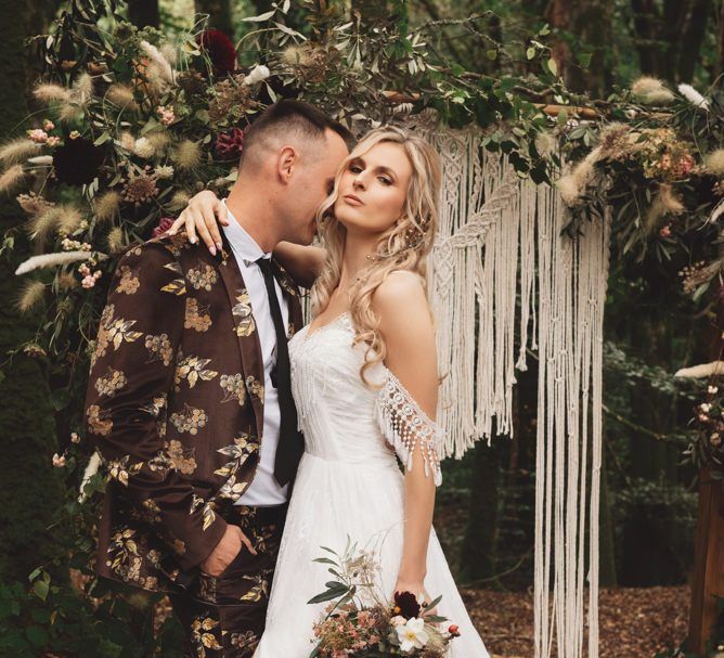 Boho Bride with Black Lace Wedding Boots