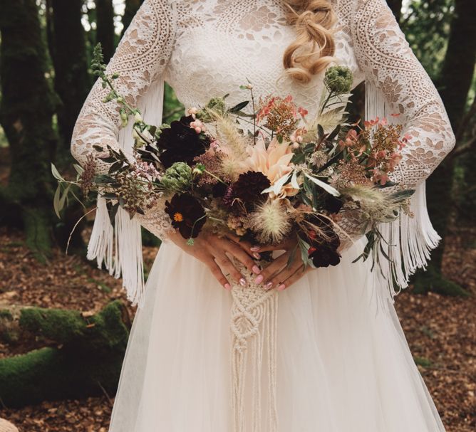 Autumnal Wedding Bouquet with Macrame Hand Tie