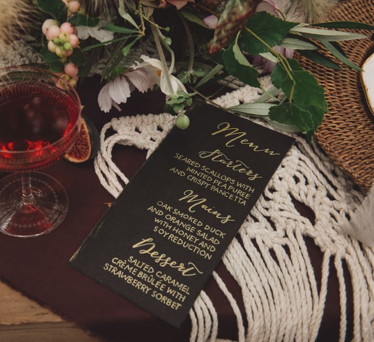 Handmade Menu Card with Gold Calligraphy Font