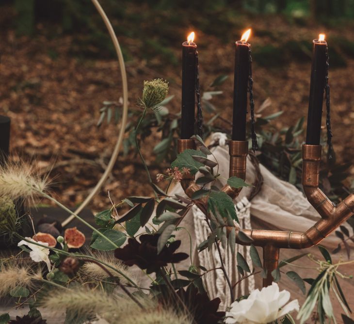 Copper Candelabra with Black Tapper Candles