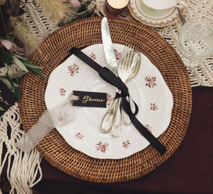 Floral Table Ware on Wicker Place Mat