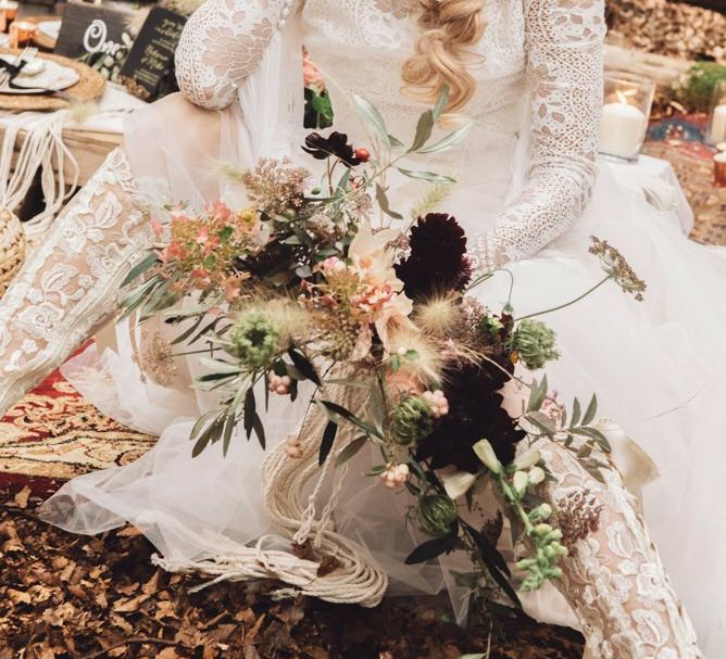 Boho Bride with Braided Hair and Fresh Flowers