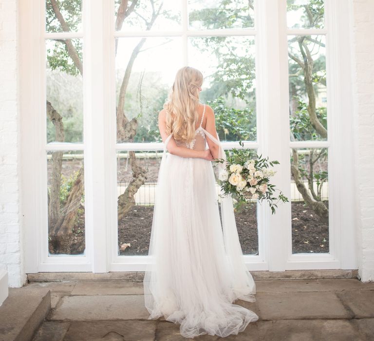 Bride in Nissa Now  from Chic Nostalgia | Super Luxe White, Grey &amp; Gold Elegant Wedding Inspiration at Orangery, Holland Park, Kensington, London | Planned &amp; Style day The Events Designers | Eva Tarnok Photography