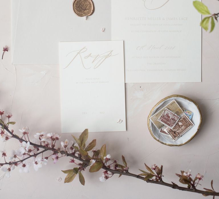 Elmo Paper Stories Wedding Stationery | Super Luxe White, Grey &amp; Gold Elegant Wedding Inspiration at Orangery, Holland Park, Kensington, London | Planned &amp; Style day The Events Designers | Eva Tarnok Photography