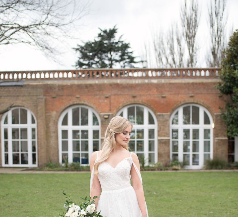 Bride in Nissa Now  from Chic Nostalgia | Super Luxe White, Grey &amp; Gold Elegant Wedding Inspiration at Orangery, Holland Park, Kensington, London | Planned &amp; Style day The Events Designers | Eva Tarnok Photography