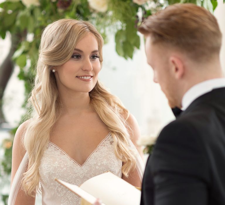 Bride in Nissa Now  from Chic Nostalgia | Groom in Black Tie Suit | Super Luxe White, Grey &amp; Gold Elegant Wedding Inspiration at Orangery, Holland Park, Kensington, London | Planned &amp; Style day The Events Designers | Eva Tarnok Photography