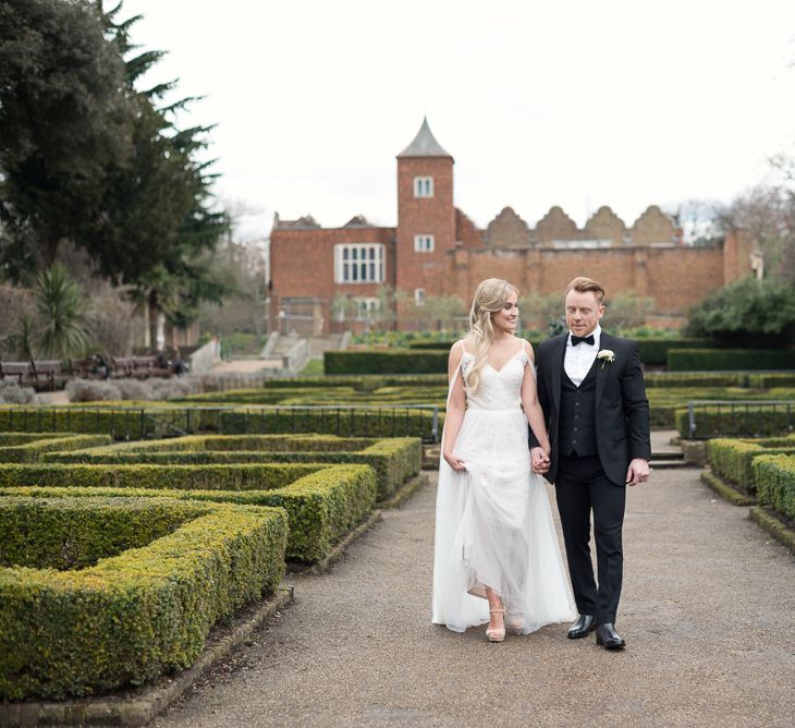 Bride in Nissa Now  from Chic Nostalgia | Groom in Black Tie Suit | Super Luxe White, Grey &amp; Gold Elegant Wedding Inspiration at Orangery, Holland Park, Kensington, London | Planned &amp; Style day The Events Designers | Eva Tarnok Photography