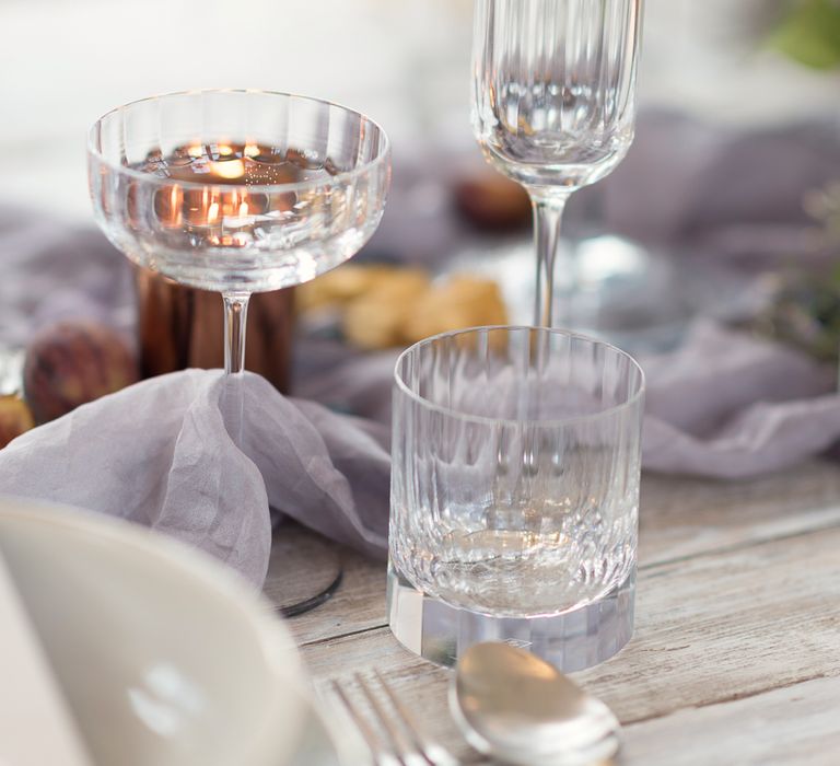 Elegant Glassware | Super Luxe White, Grey &amp; Gold Elegant Wedding Inspiration at Orangery, Holland Park, Kensington, London | Planned &amp; Style day The Events Designers | Eva Tarnok Photography