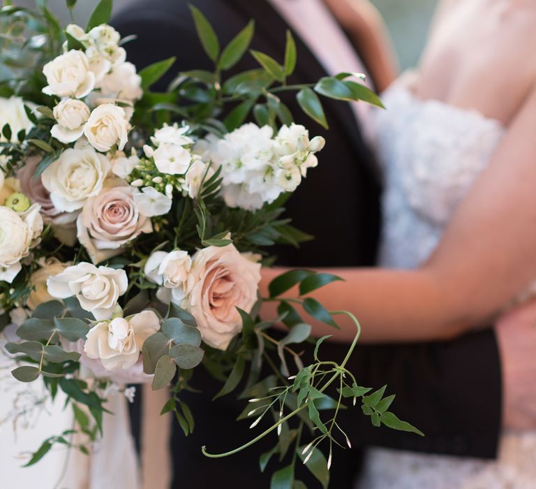 Bride in ‘Christelle’ by Anna Georgina and Kobus Dippenaar | Groom in Black Tie Suit | Super Luxe White, Grey &amp; Gold Elegant Wedding Inspiration at Orangery, Holland Park, Kensington, London | Planned &amp; Style day The Events Designers | Eva Tarnok Photography