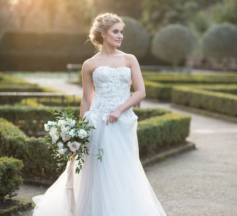 Bride in ‘Christelle’ by Anna Georgina and Kobus Dippenaar | Super Luxe White, Grey &amp; Gold Elegant Wedding Inspiration at Orangery, Holland Park, Kensington, London | Planned &amp; Style day The Events Designers | Eva Tarnok Photography