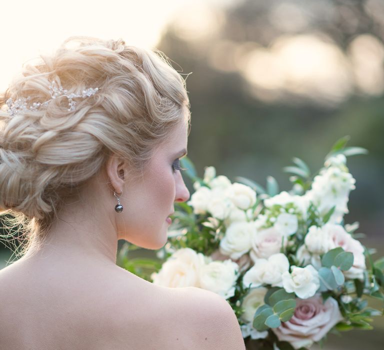 Bride in ‘Christelle’ by Anna Georgina and Kobus Dippenaar | Super Luxe White, Grey &amp; Gold Elegant Wedding Inspiration at Orangery, Holland Park, Kensington, London | Planned &amp; Style day The Events Designers | Eva Tarnok Photography