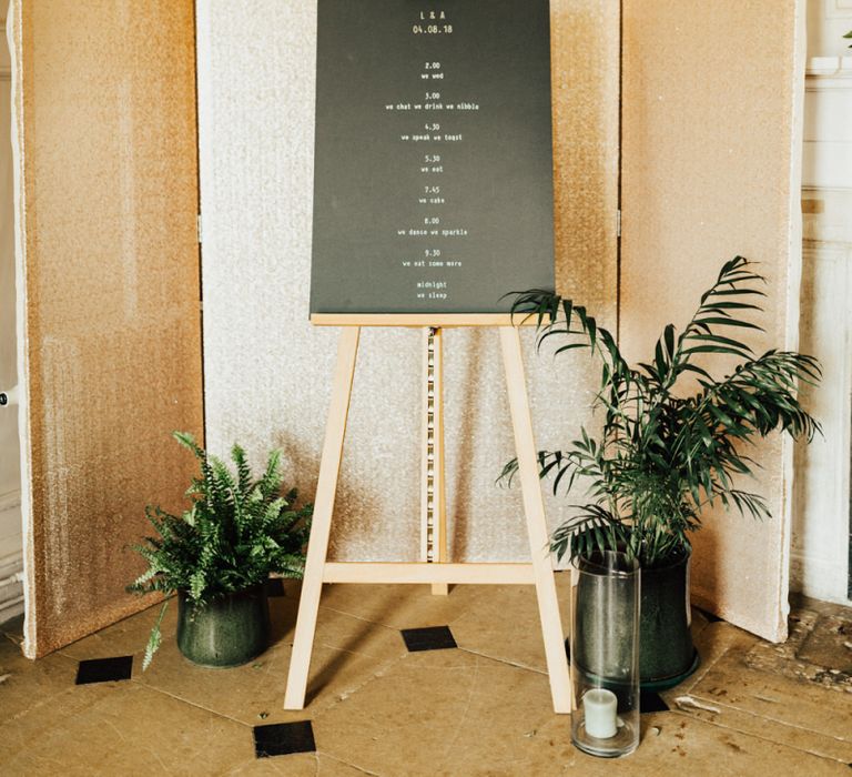 classic and traditional wedding timeline signage 