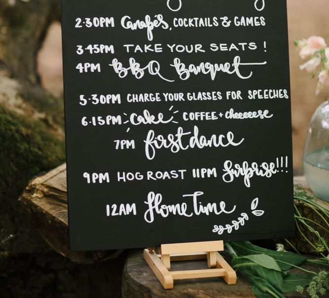 custom chalkboard wedding order of the day sign