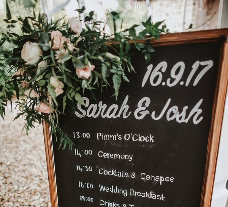 Order of the day wedding chalkboard sign