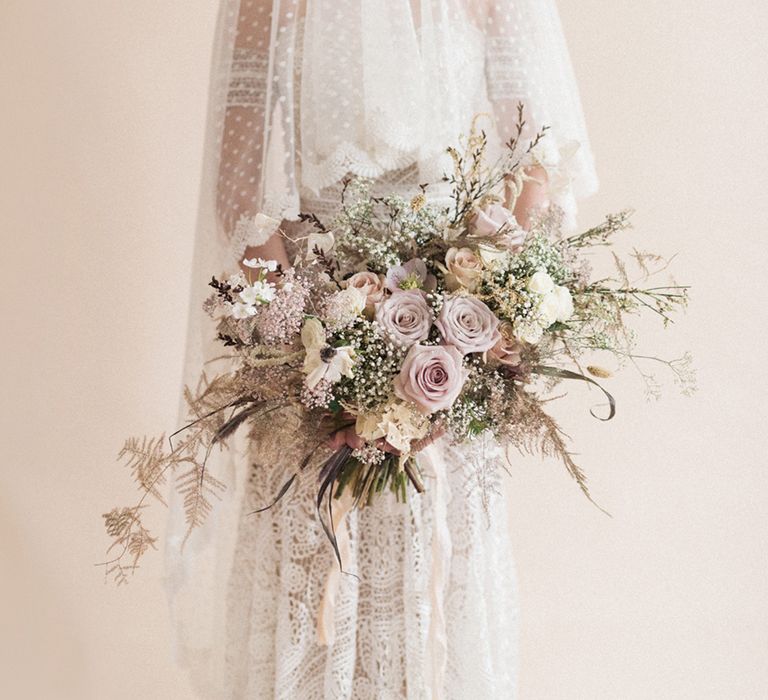 Traditional Bridal Gown &amp; Veil | Oversized Pastel Wedding Bouquet | Sophisticated Pastel Wedding Inspiration from Jean Jackson Couture | Emma Pilkington Photography