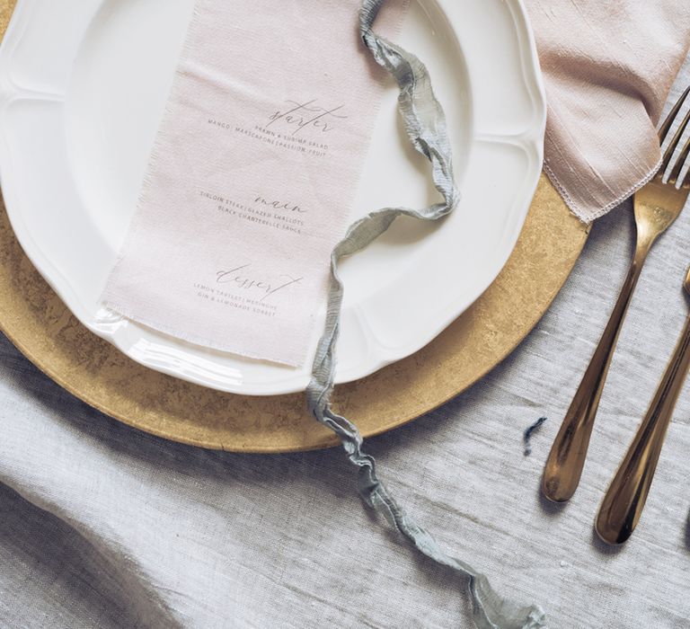 Elegant Place Setting with Vine in the Wild Menu Card | Sophisticated Pastel Wedding Inspiration from Jean Jackson Couture | Emma Pilkington Photography