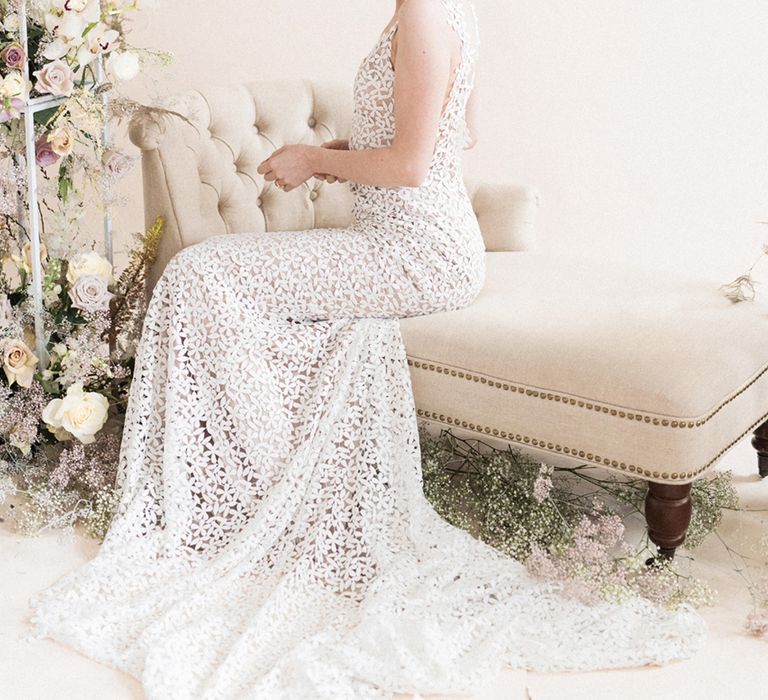 Beautiful Bride in Applique Bridal Gown | Sophisticated Pastel Wedding Inspiration from Jean Jackson Couture | Emma Pilkington Photography