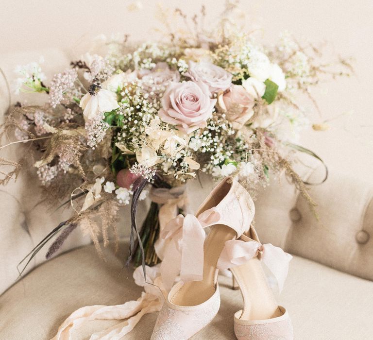 Elegant Wedding Bouquet &amp; Diane Hassall Bridal Shoes | Sophisticated Pastel Wedding Inspiration from Jean Jackson Couture | Emma Pilkington Photography