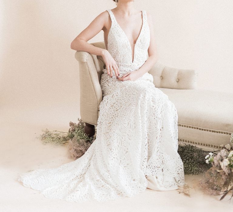 Beautiful Bride in Lasercut Wedding Dress | Sophisticated Pastel Wedding Inspiration from Jean Jackson Couture | Emma Pilkington Photography