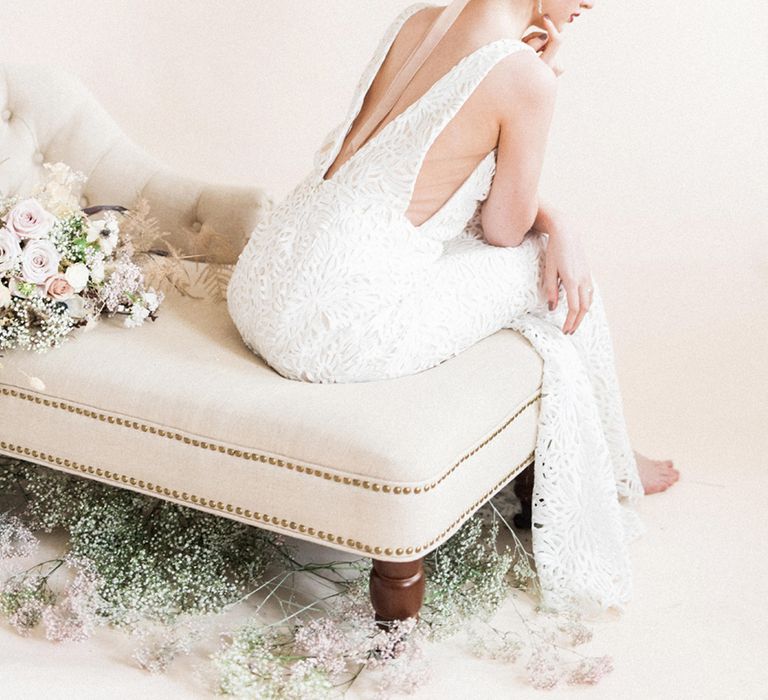 Lasercut Wedding Dress with Illusion Back and Sides | Sophisticated Pastel Wedding Inspiration from Jean Jackson Couture | Emma Pilkington Photography