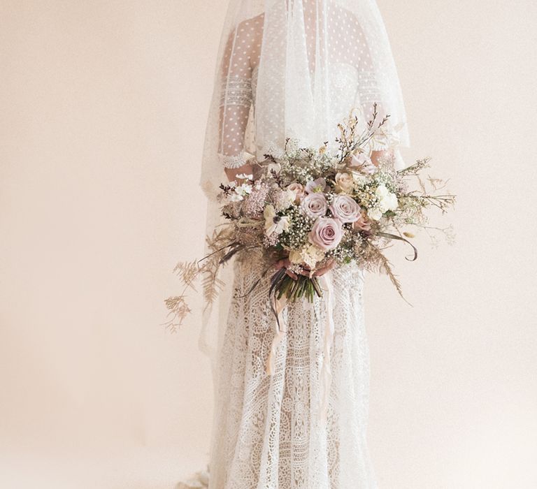 Beautiful Bride in Polka Dot Wedding Veil &amp; Boho Lace Rue De Seine Bridal Gown | Sophisticated Pastel Wedding Inspiration from Jean Jackson Couture | Emma Pilkington Photography