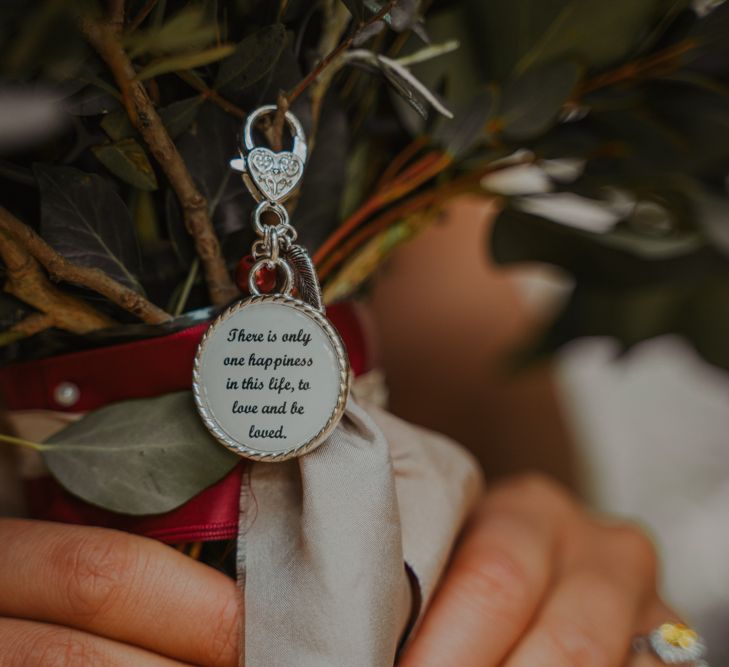 Treasure Love Quote Keyring on the Bridal Bouquet