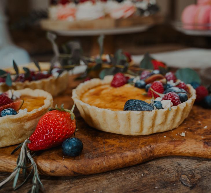 Flans with Berries Decor for Cake Table