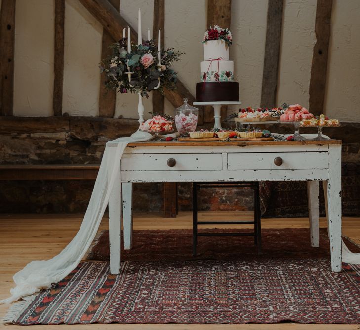 Vintage Dresser Dessert Table with Wedding Cake, Individual Treats