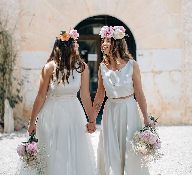 White, Pink &amp; Green Outdoor Spanish Wedding at Binissatí in Mallorca, Spain | Planned by Pasión Eventos | Wedding Dresses by Marta Planella | Marta Kowalska Photography