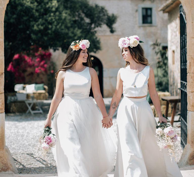 White, Pink &amp; Green Outdoor Spanish Wedding at Binissatí in Mallorca, Spain | Planned by Pasión Eventos | Wedding Dresses by Marta Planella | Marta Kowalska Photography